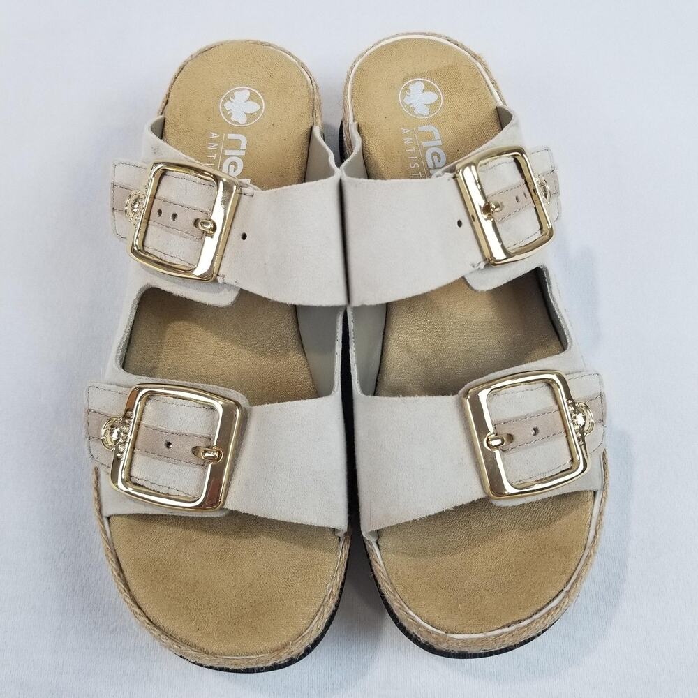 Rieker Antistress Sandals Womens 7.5 Regina V7955 Iceberg Nude Suede Platform - Picture 7 of 13